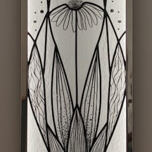 Vitrail rectangulaire de style art nouveau. Décor végétal réalisé avec de la grisaille noire.. vitrail d'une grande finesse.